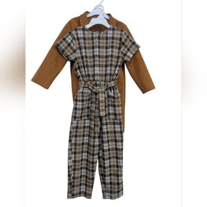 Plaid Kids Pajama Set - Brown and Black